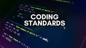 Computer screen with code on it, with the words 'coding standards'
